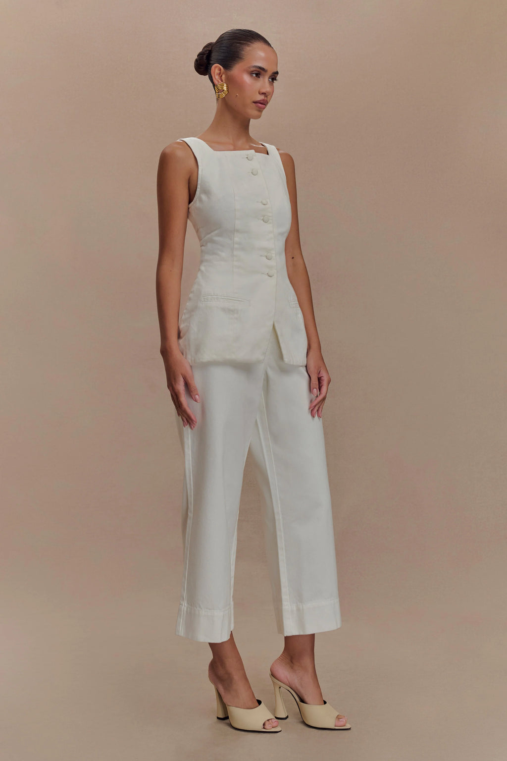 Kaitlyn Cropped Wide Leg Jeans - White