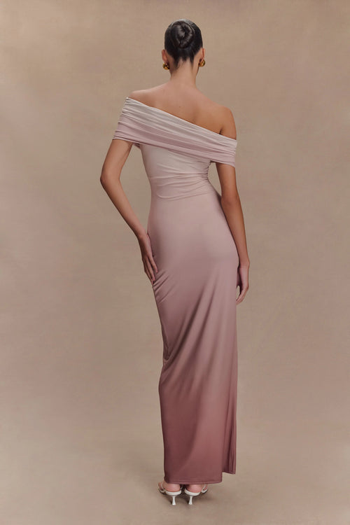 Cassandra Off Shoulder Slinky Maxi Dress - Neutral Ombre