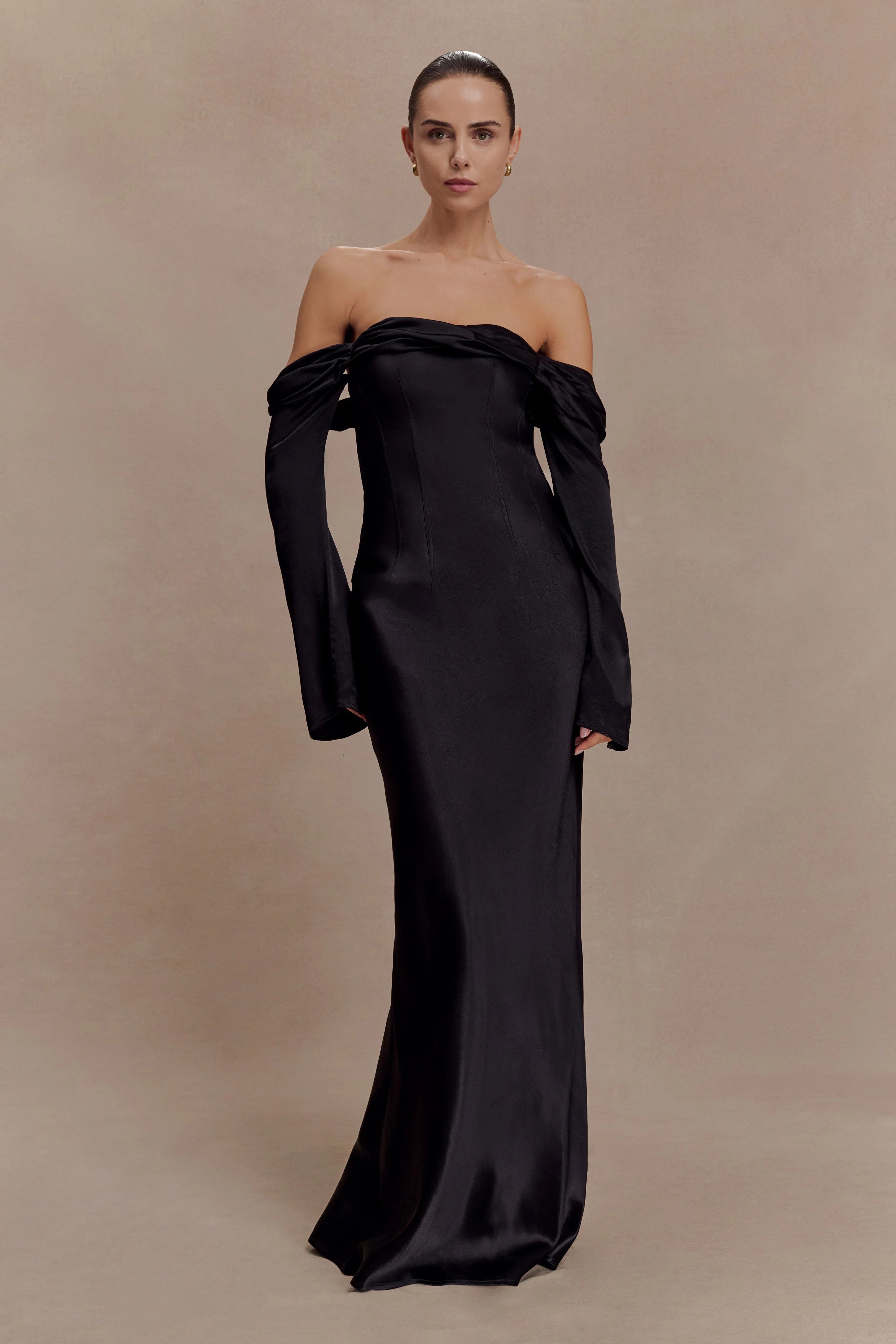 Giselle Off Shoulder Cowl Neck Maxi Dress - Black