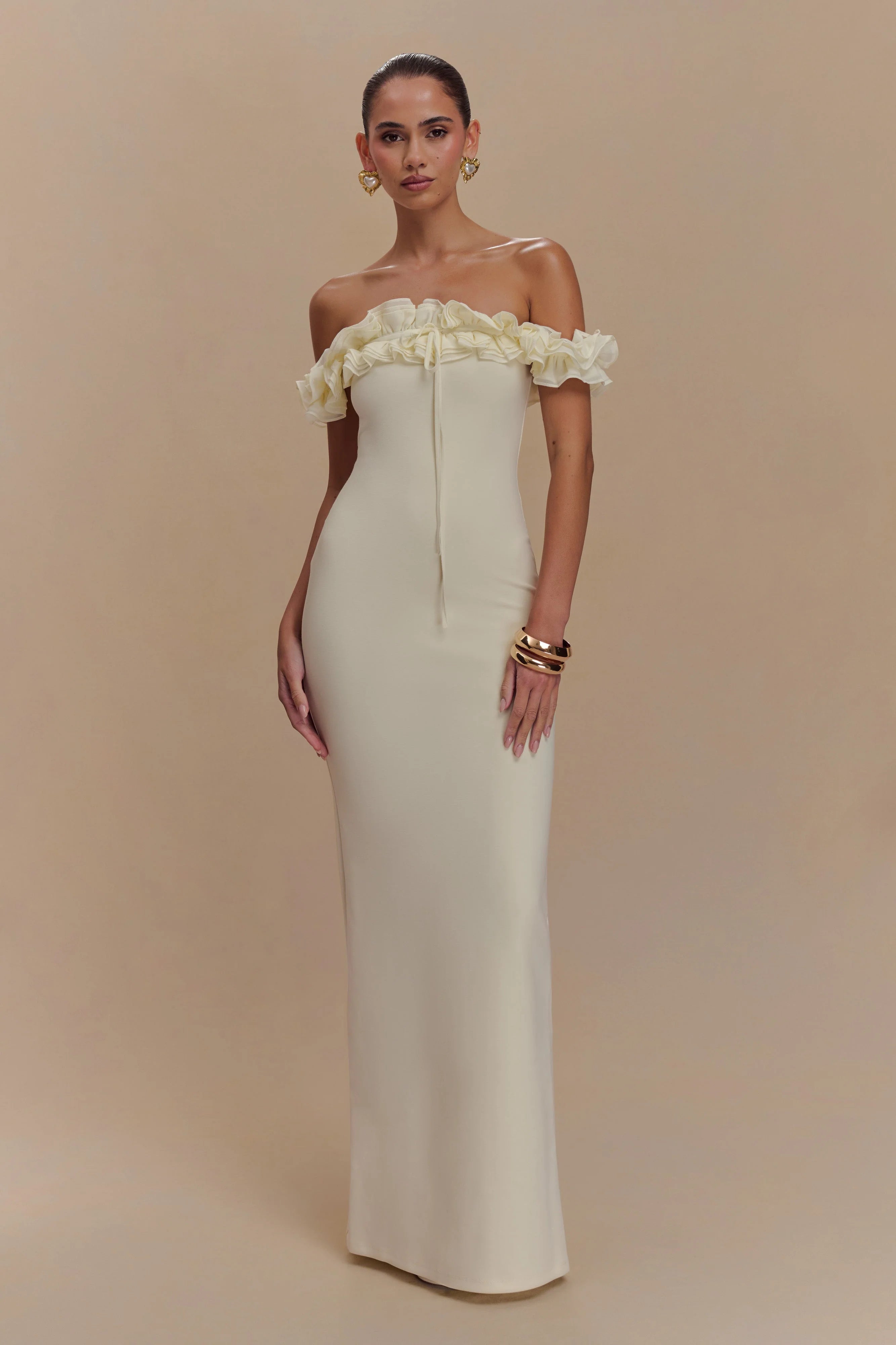 Nova Ruffle Off Shoulder Maxi Dress - Ivory