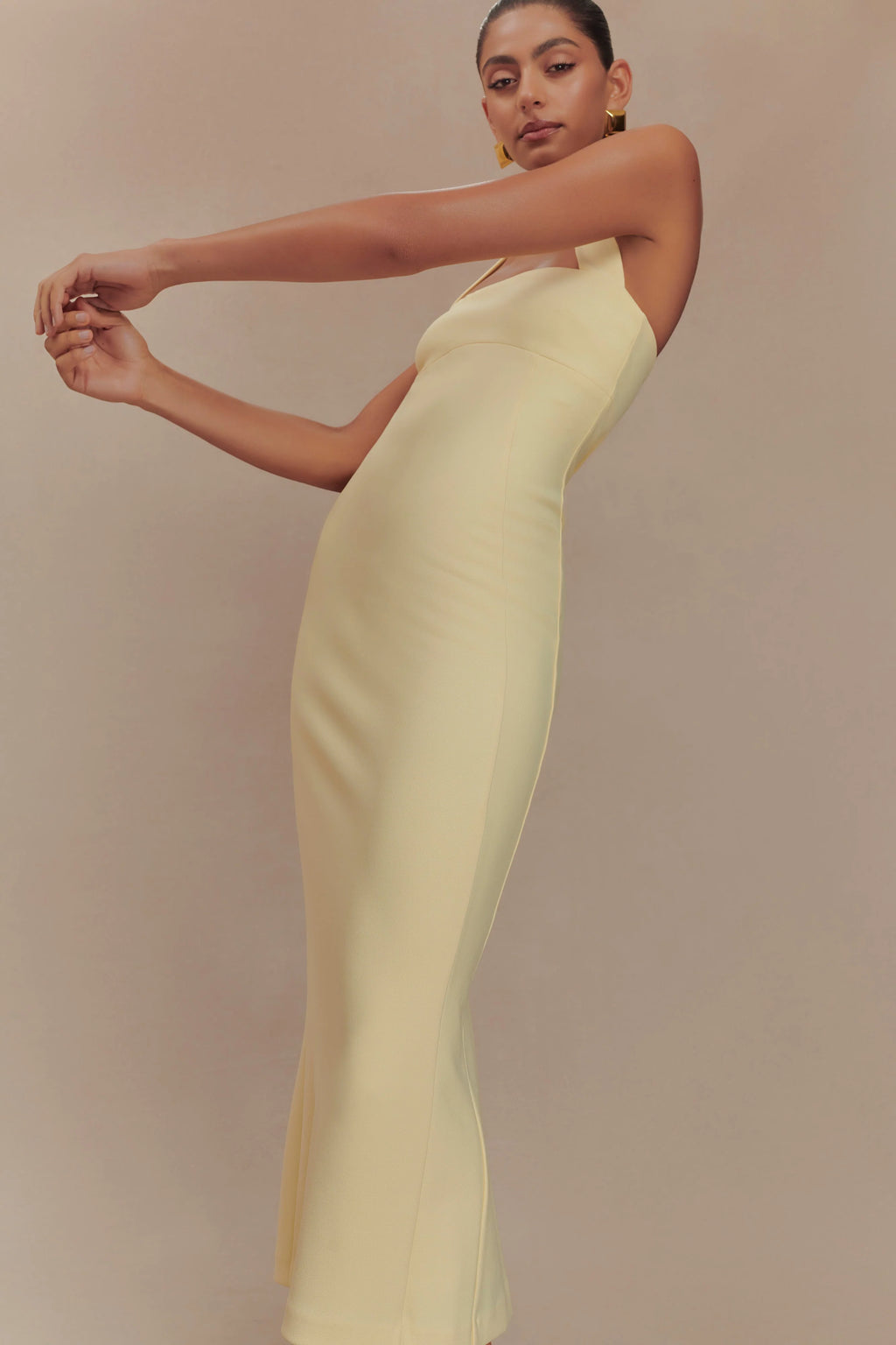 Amelita Suiting Halter Midi Dress - Pale Lemon