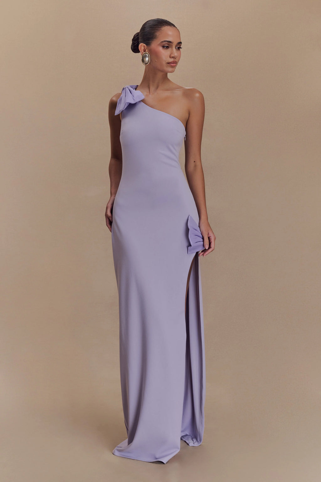 Hallie One Shoulder Bow Maxi Dress - Lilac
