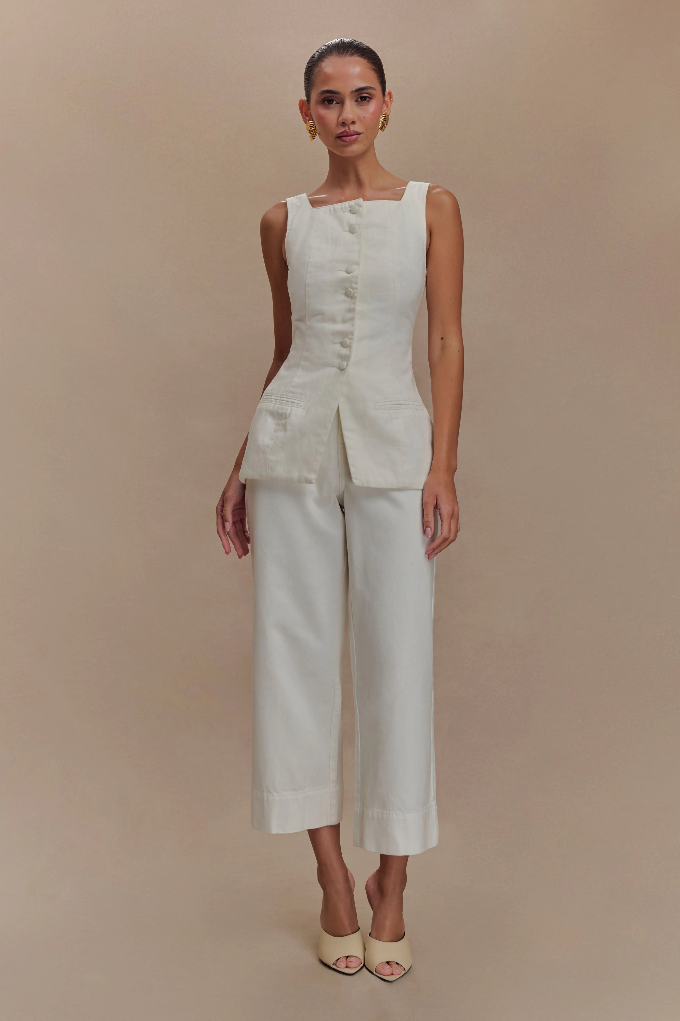 Kaitlyn Cropped Wide Leg Jeans - White