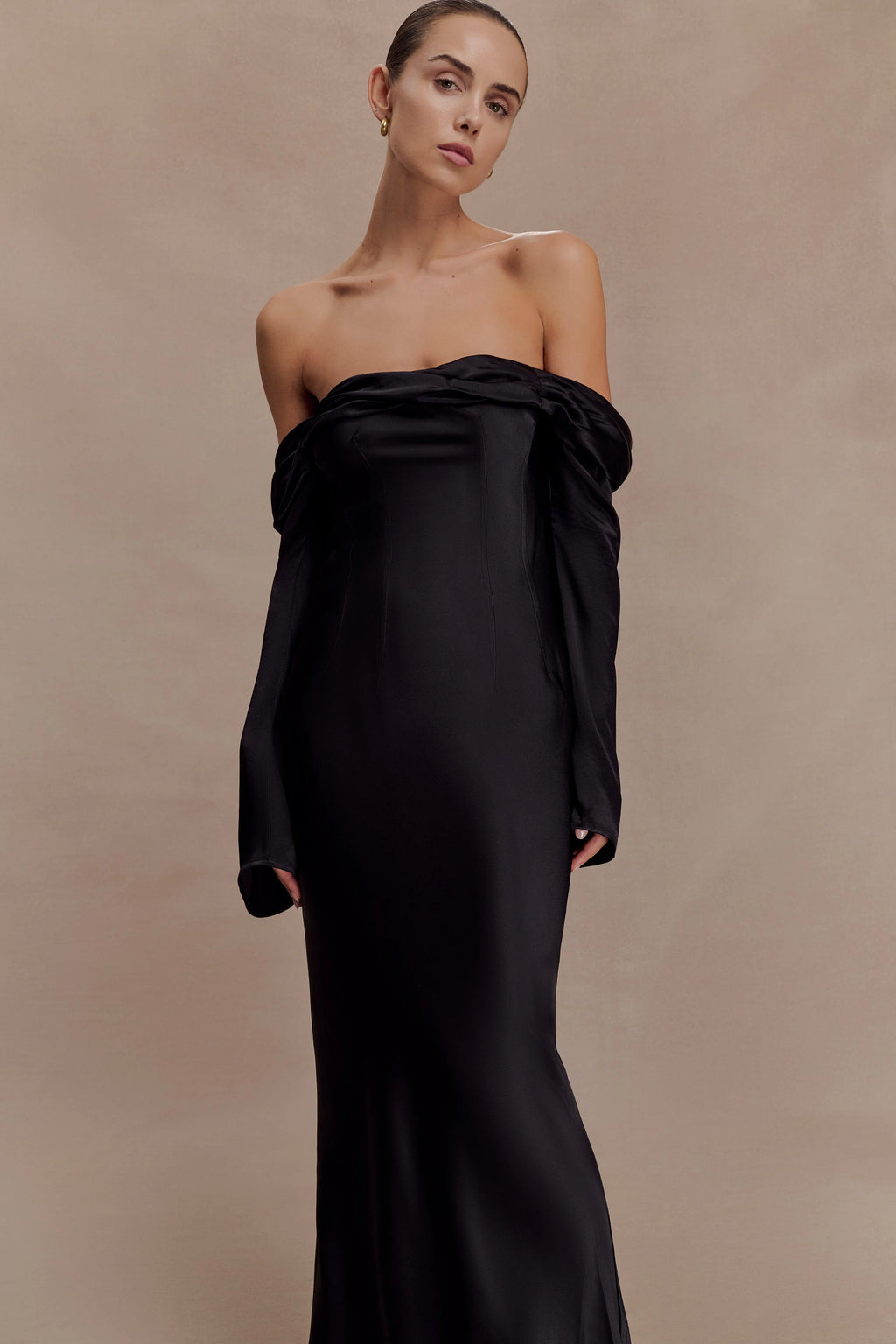 Giselle Off Shoulder Cowl Neck Maxi Dress - Black