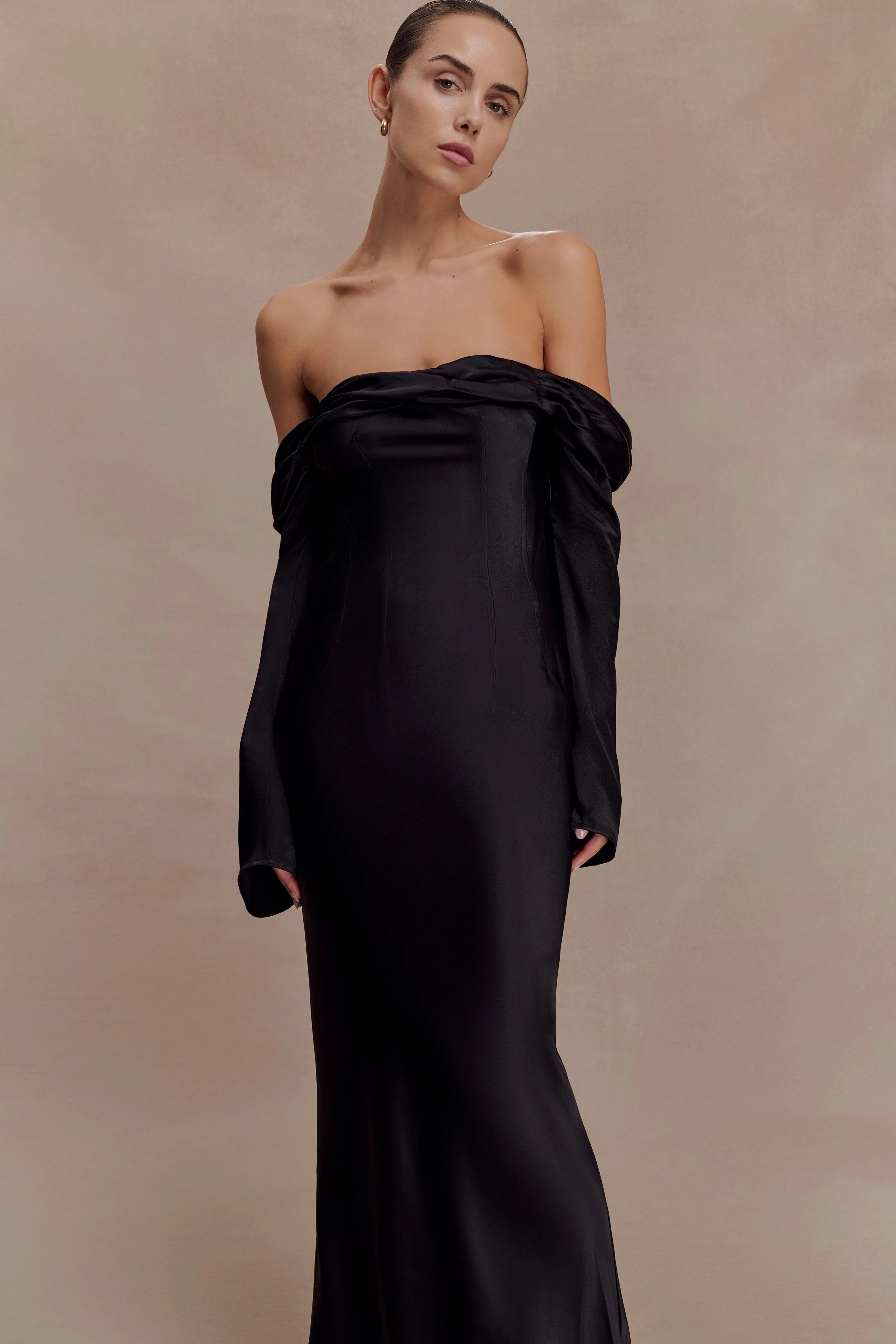Giselle Off Shoulder Cowl Neck Maxi Dress - Black